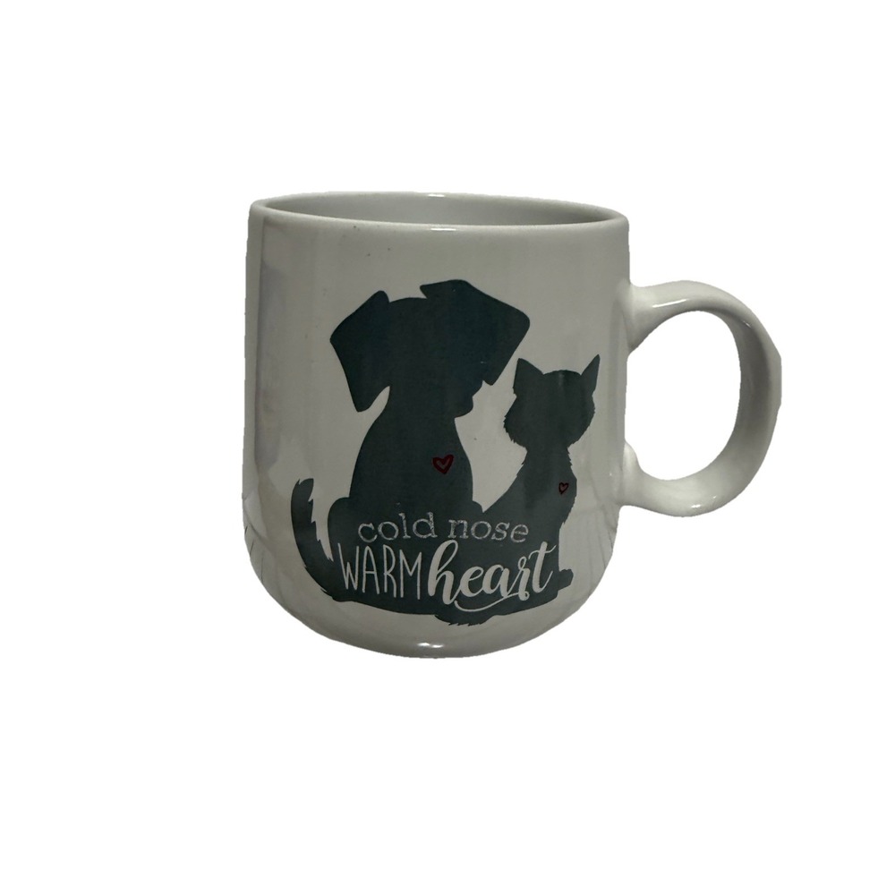 Dog and cat coffee mug cup cold nose warm heart silhouette Boston warehouse exce